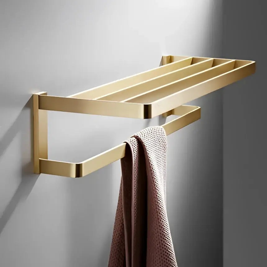 Brushed Gold Copper Bathroom Set with Shelf