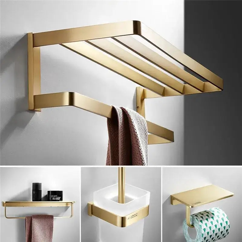 Brushed Gold Copper Bathroom Set with Shelf