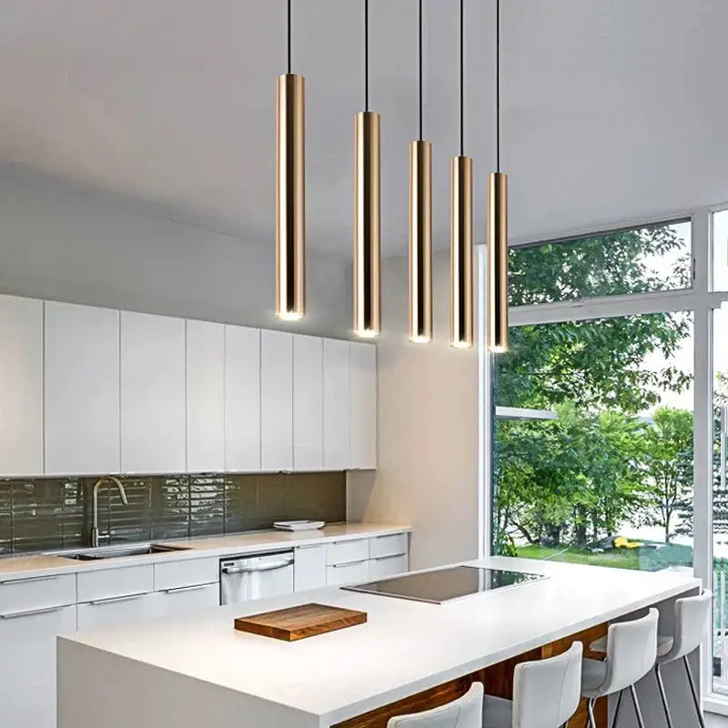 Gold Cylindrical Pendant Light