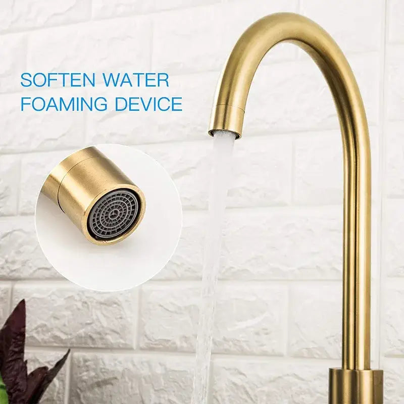 Gold Curved Kitchen Faucet Stainless Steel Body
