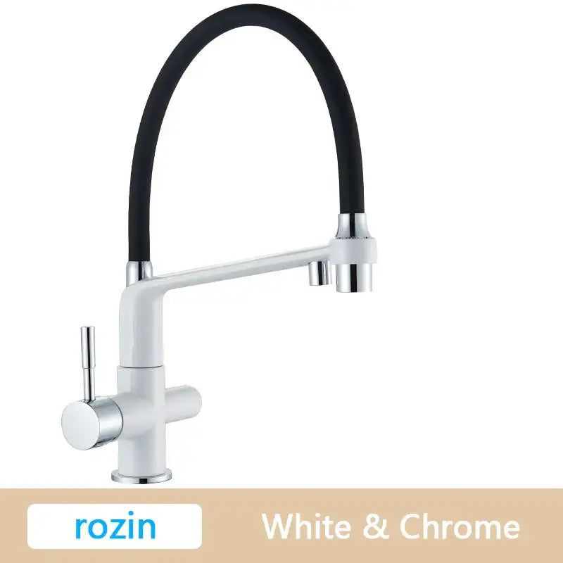 Gold Swivel Kitchen Faucet with Black Rubber Hose