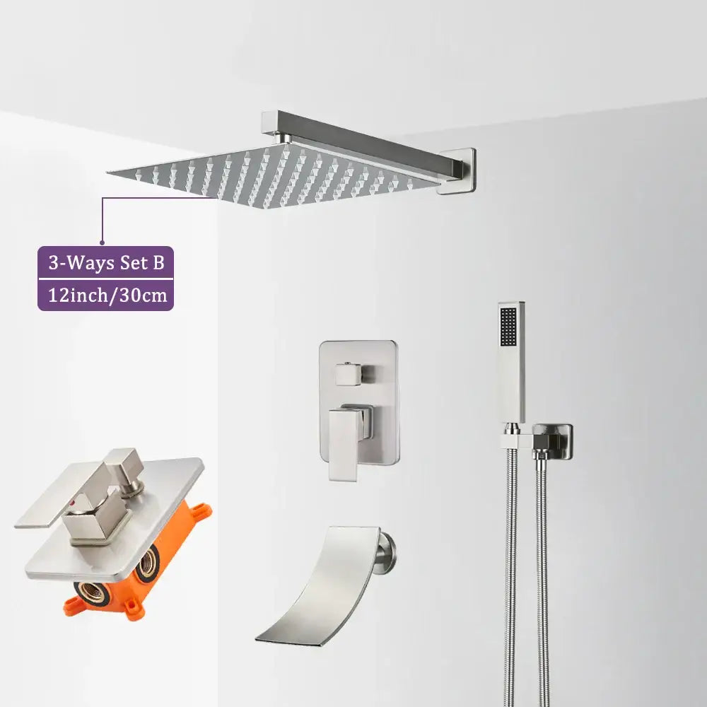 Nickel Rainfall Shower Set