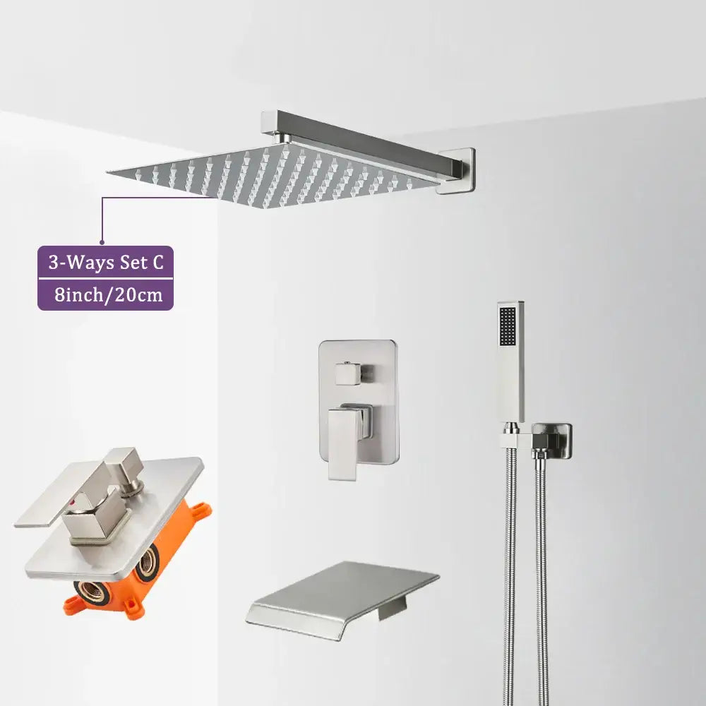 Nickel Rainfall Shower Set