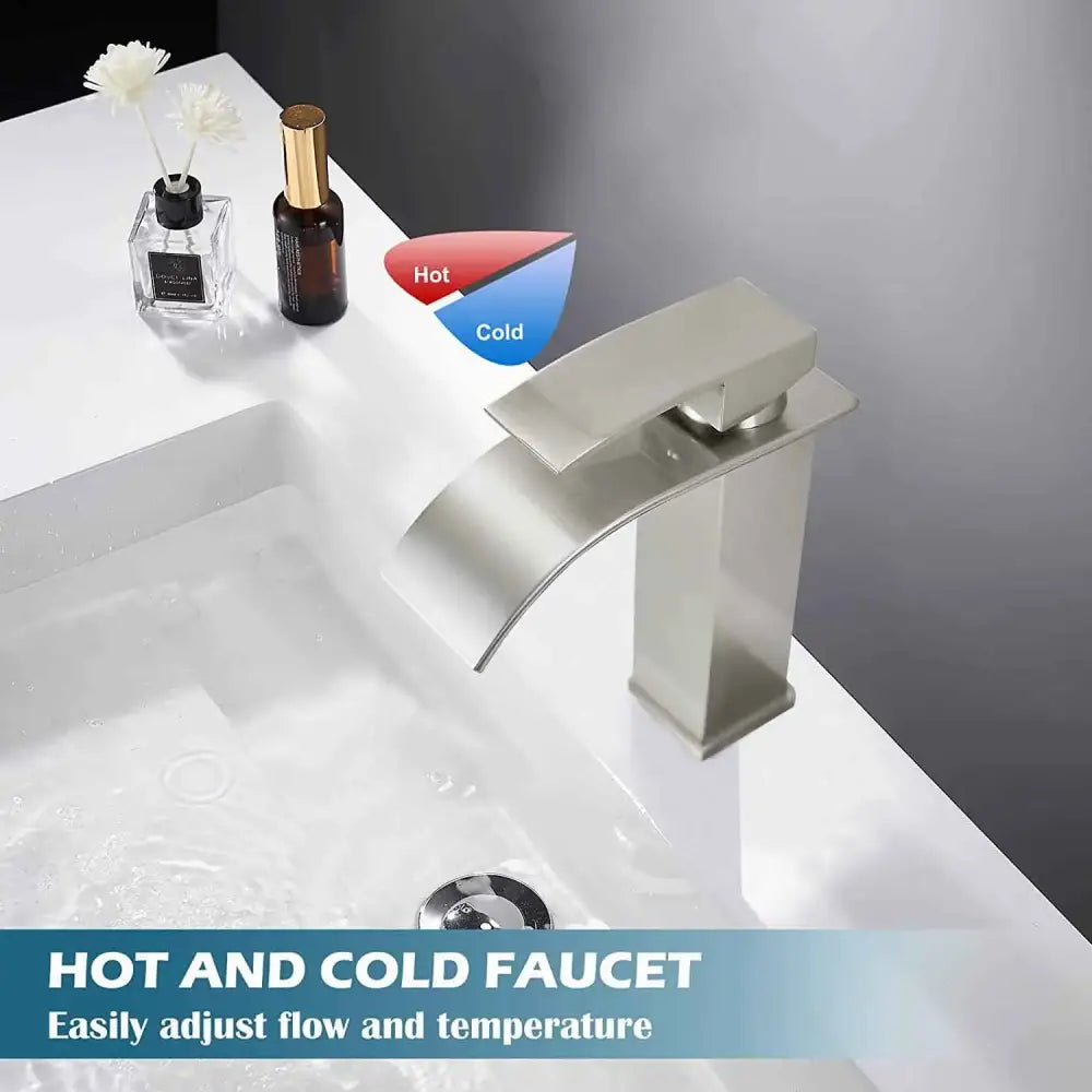 Nickel Waterfall Basin Faucet Tall Design