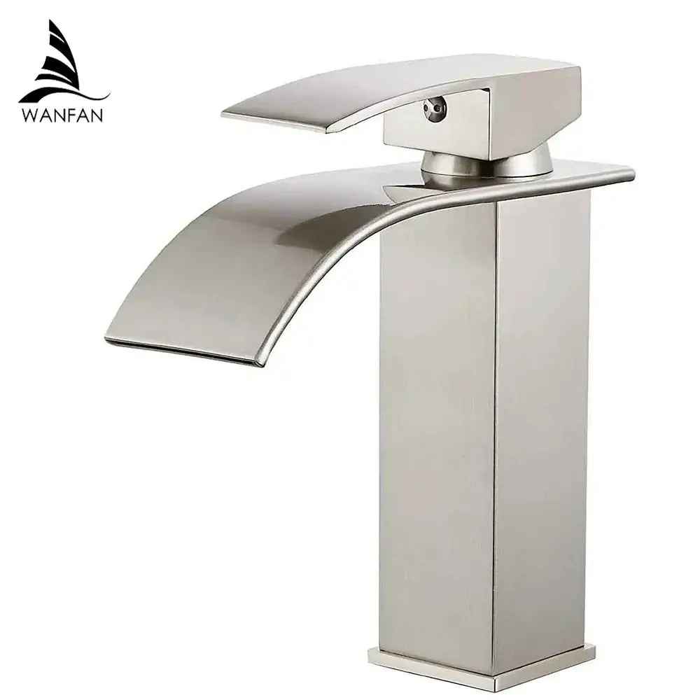 Nickel Waterfall Basin Faucet Tall Design