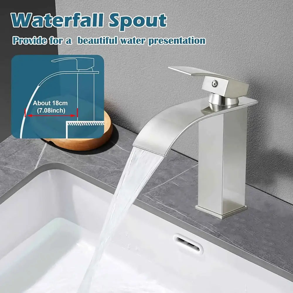 Nickel Waterfall Basin Faucet Tall Design
