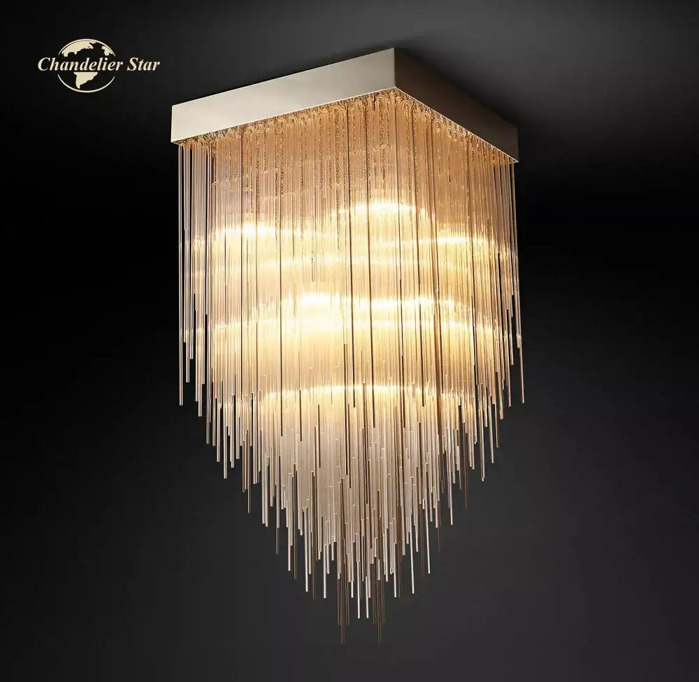 Gold Glass Square Chandelier