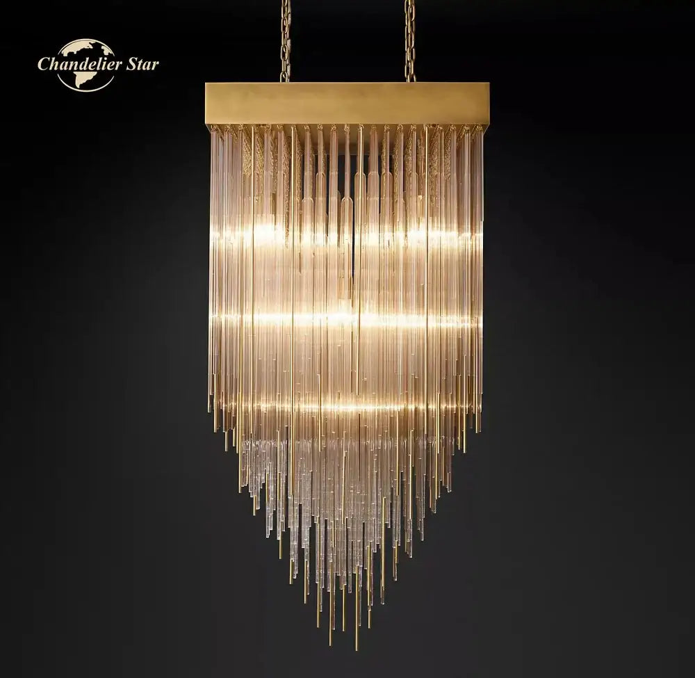 Gold Glass Square Chandelier