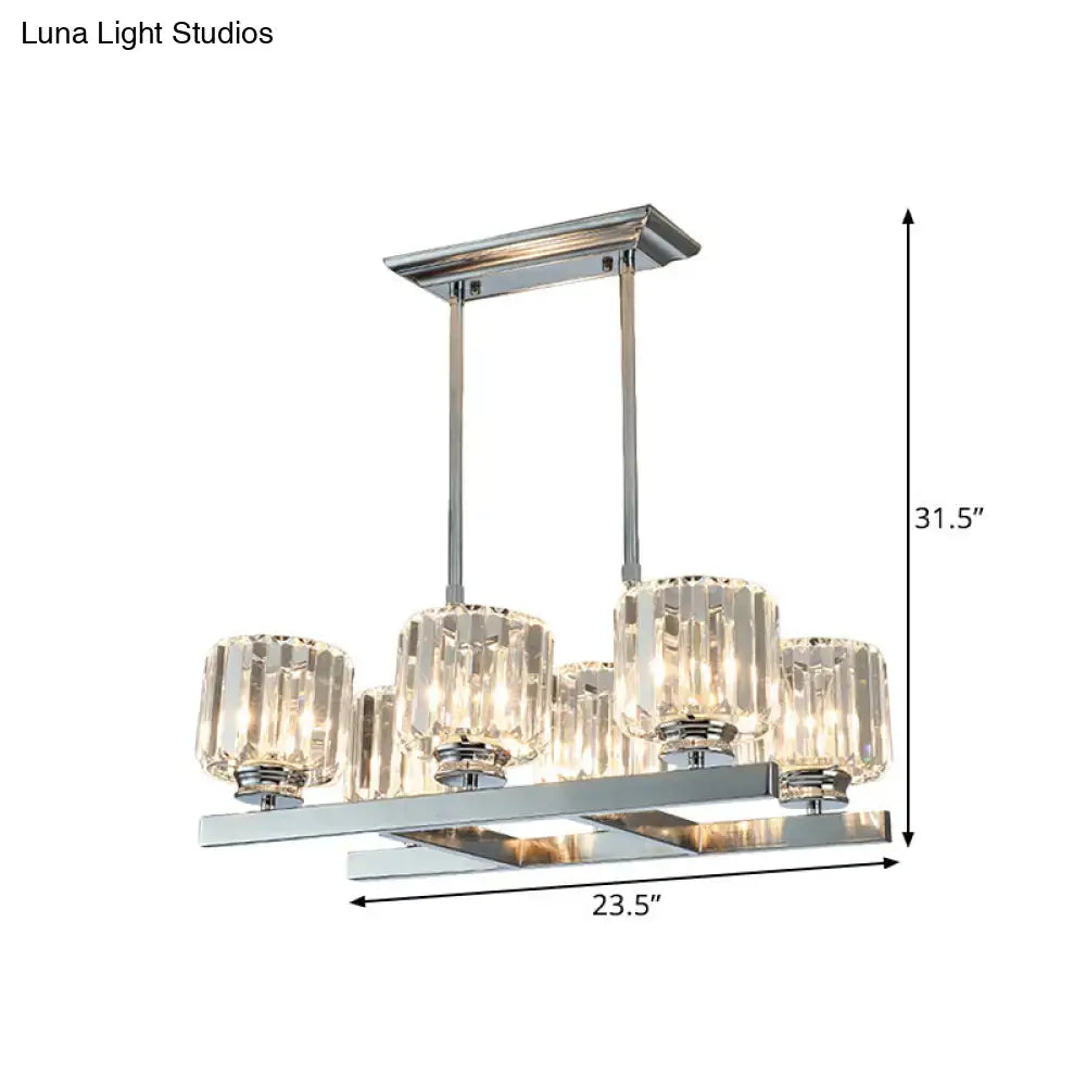 Chrome Crystal Barrel Six-Bulb Island Light