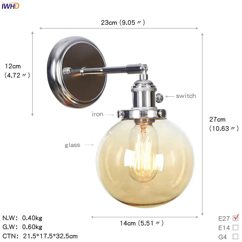 Amber Glass Modern Bedroom Sconce