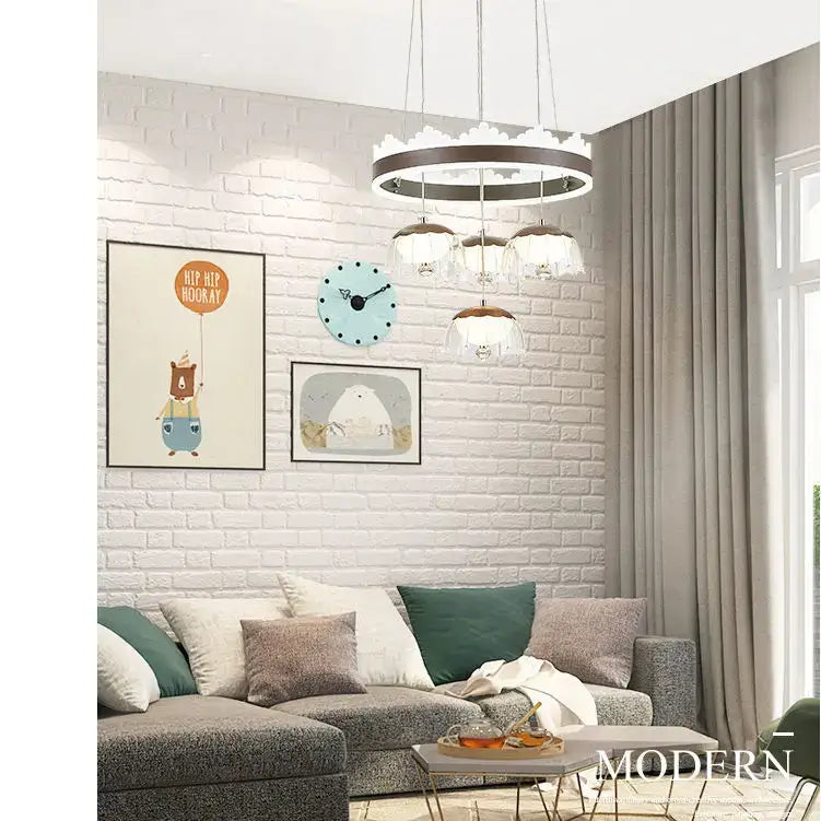 Chrome Glass Tri-Color LED Dining Chandelier