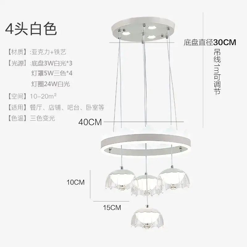 Chrome Glass Tri-Color LED Dining Chandelier