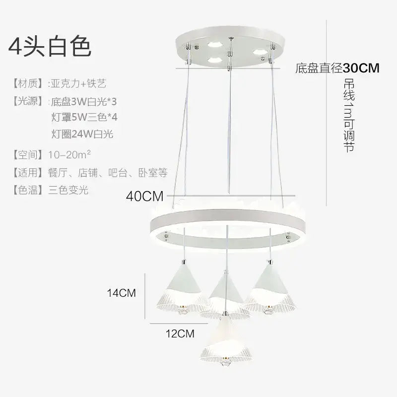 Chrome Glass Tri-Color LED Dining Chandelier