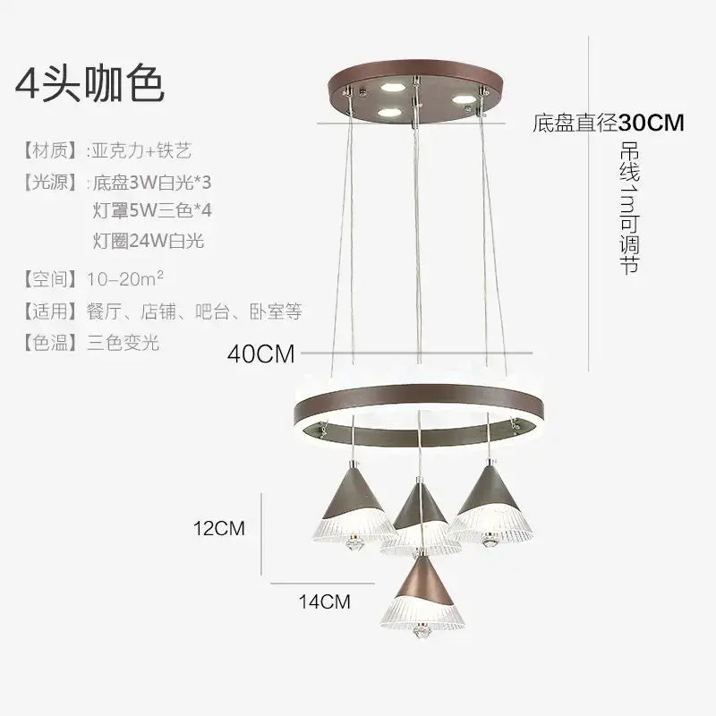 Chrome Glass Tri-Color LED Dining Chandelier