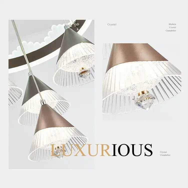 Chrome Glass Tri-Color LED Dining Chandelier