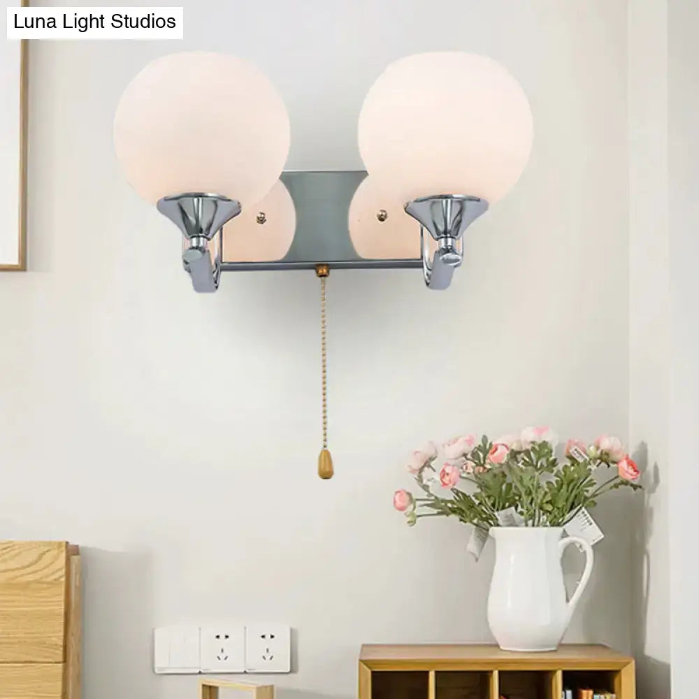 Chrome Cream Glass Pull-Chain Sconce