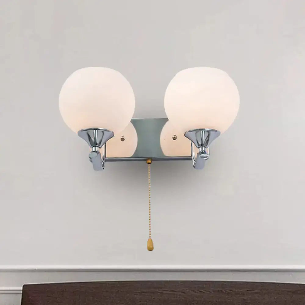 Chrome Cream Glass Pull-Chain Sconce