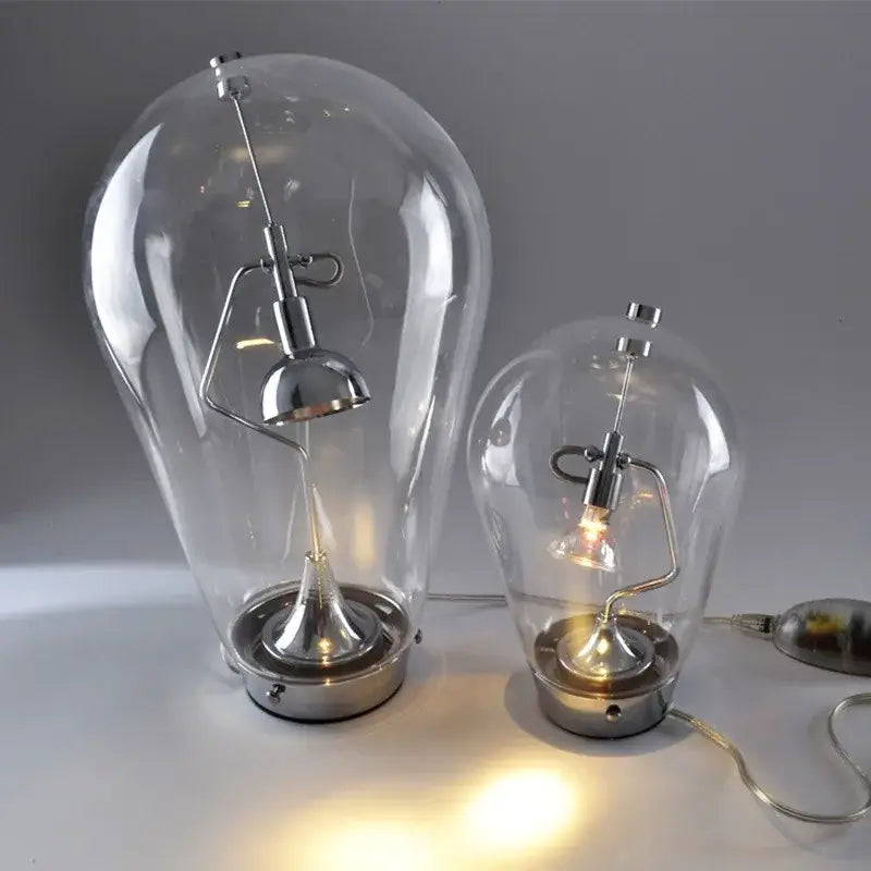 Chrome Glass Table Lamp with Blown Glass Shade