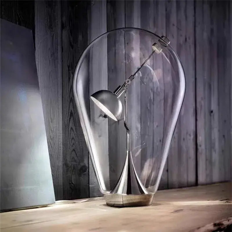 Chrome Glass Table Lamp with Blown Glass Shade