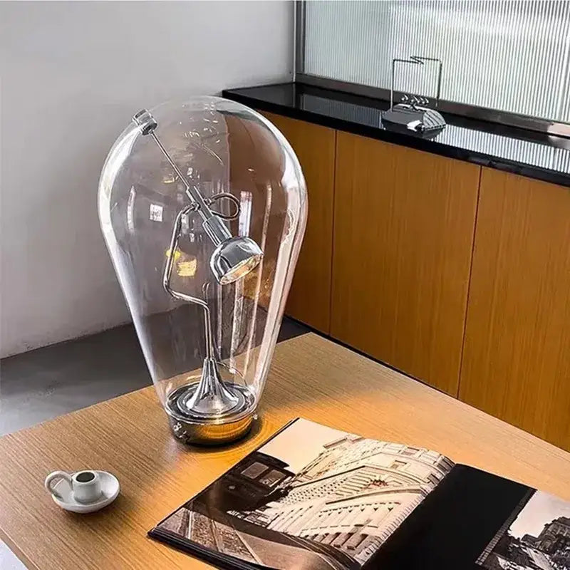 Chrome Glass Table Lamp with Blown Glass Shade