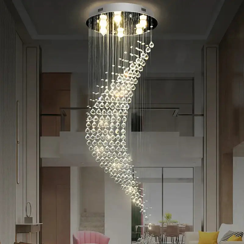 Chrome Spiral Crystal Chandelier