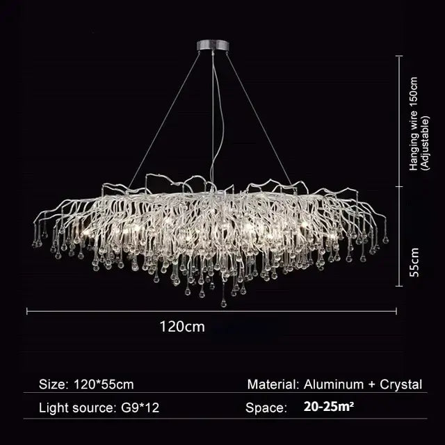 Chrome Water Drop Chandelier Branch Design 120cm