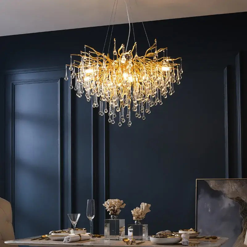 Chrome Water Drop Chandelier Branch Design 120cm