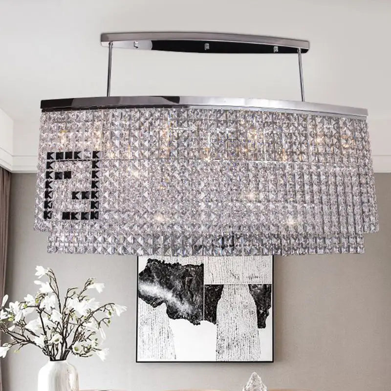 Chrome Faceted Crystal Wide Island Light