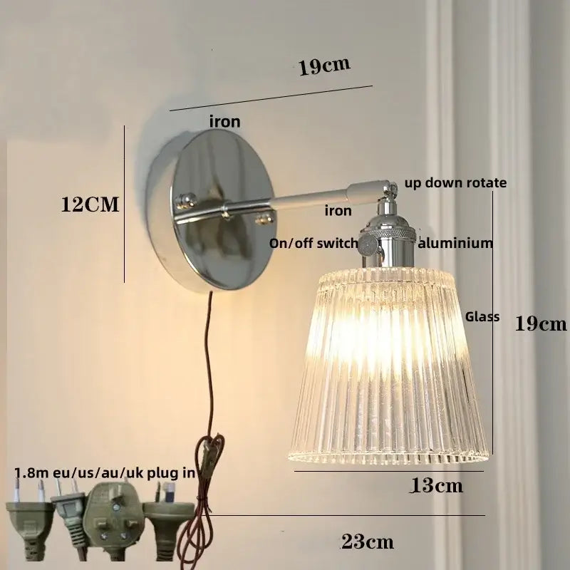 Chrome Ribbed Glass Dining Wall Lamp