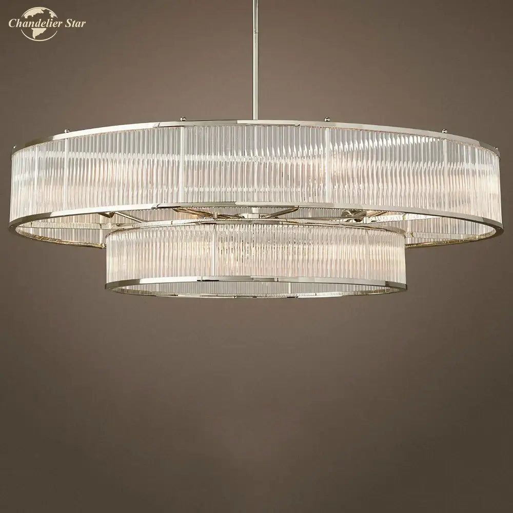 Chrome Ribbed Glass Chandelier with Metal Frame