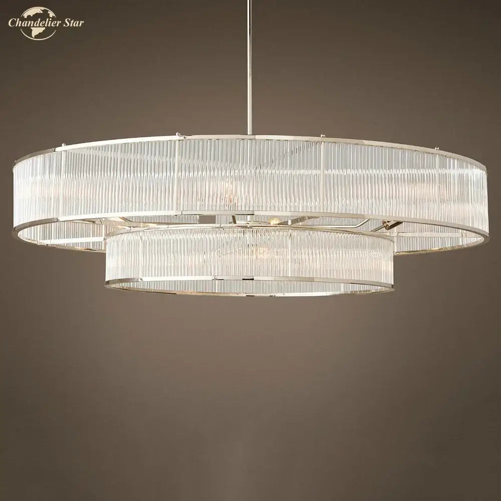 Chrome Ribbed Glass Chandelier with Metal Frame