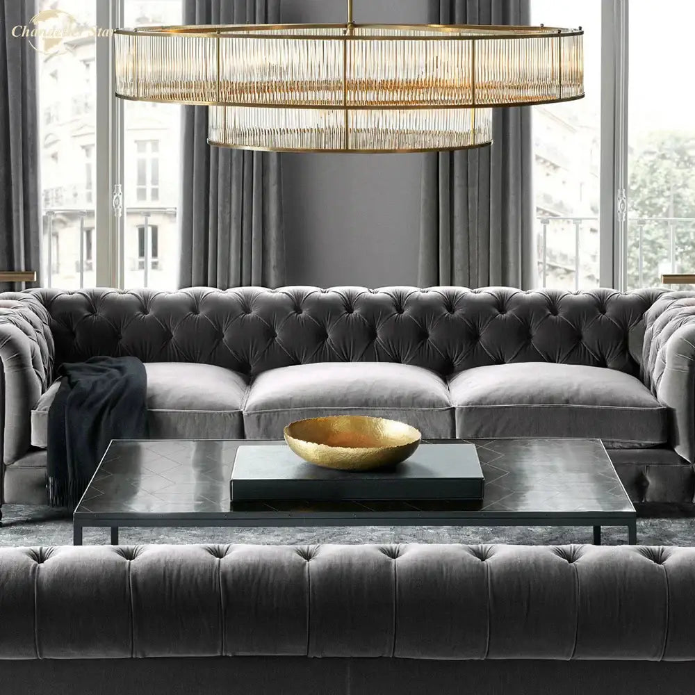 Chrome Ribbed Glass Chandelier with Metal Frame