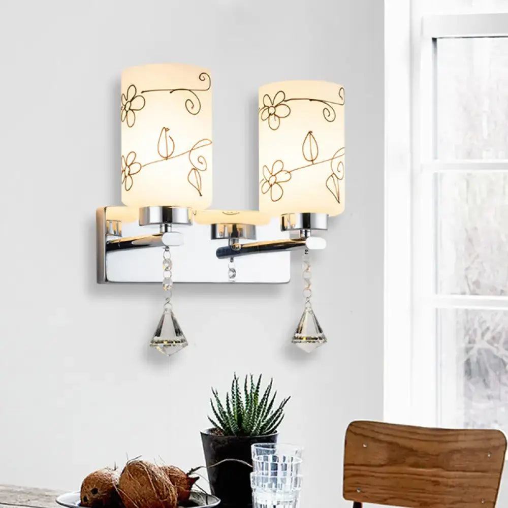 Chrome Glass Cylinder Floral Sconce