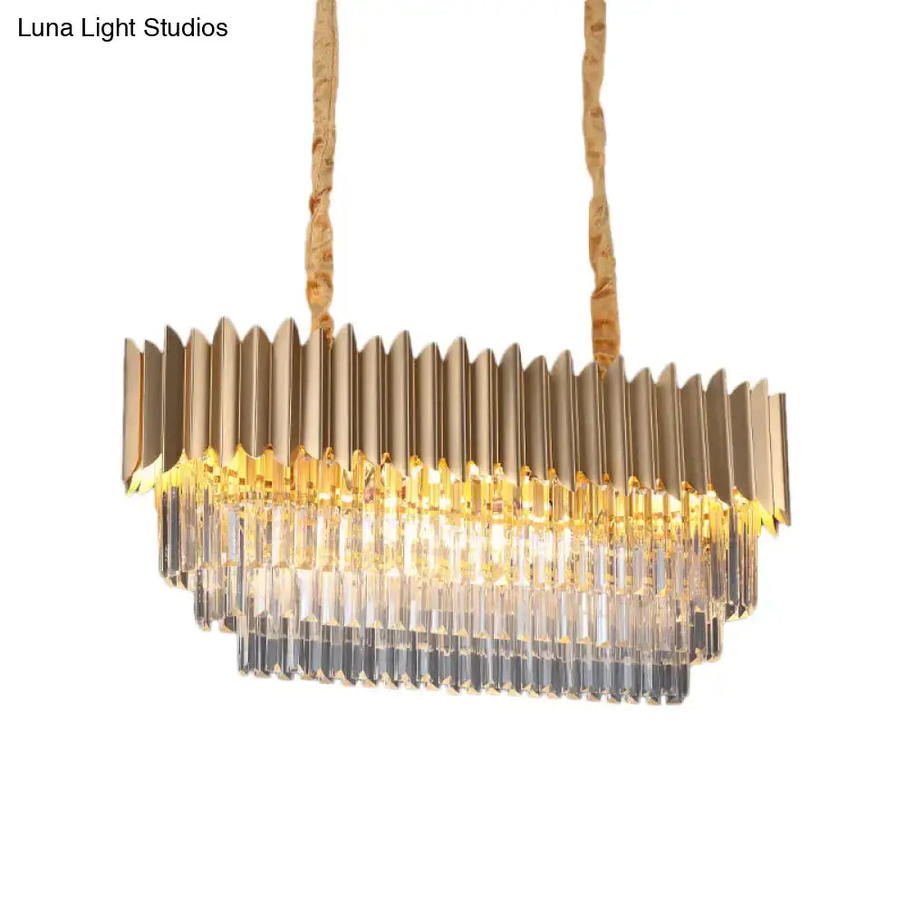 Gold Crystal Oval Block Eight-Light Pendant
