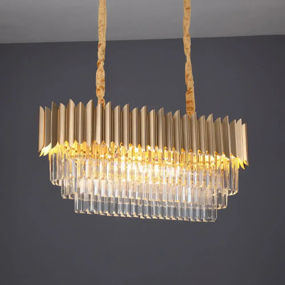 Gold Crystal Oval Block Eight-Light Pendant