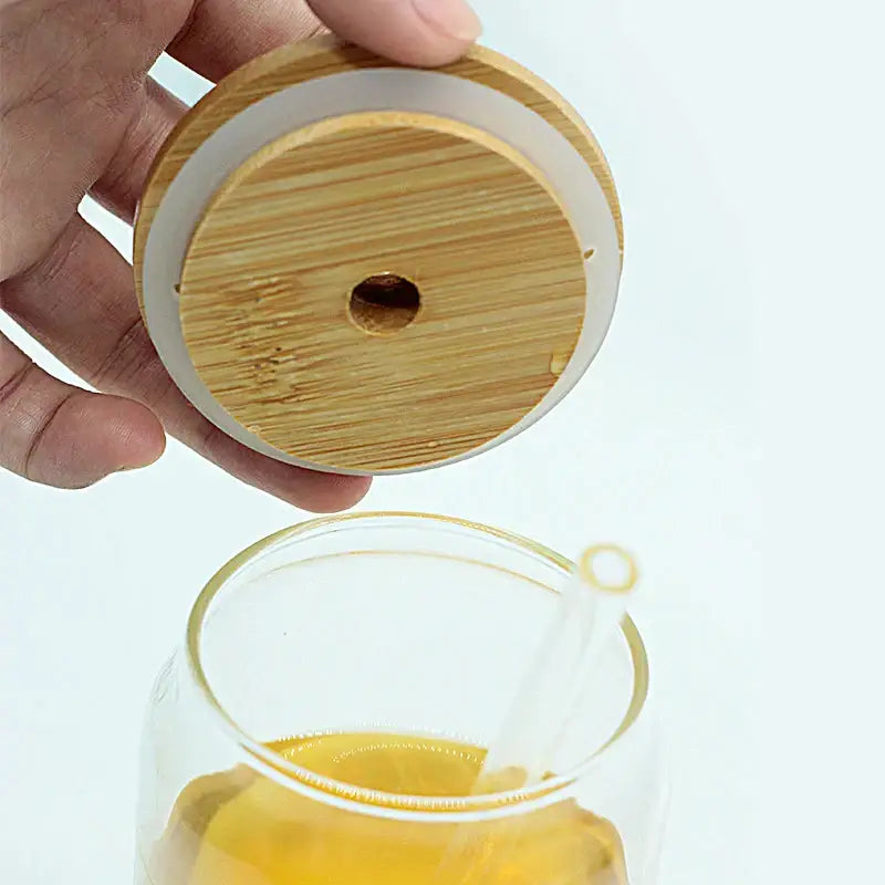 Glass Cup Bamboo Lid