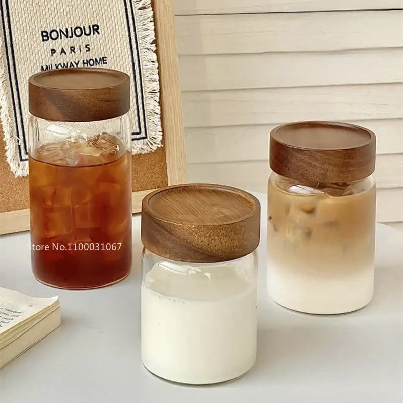 Glass Tea Cup Wood Lid