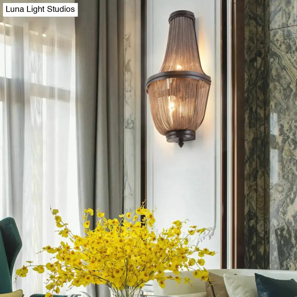 Coffee Silver Chain Wall Lamp Dual-Light Aluminum