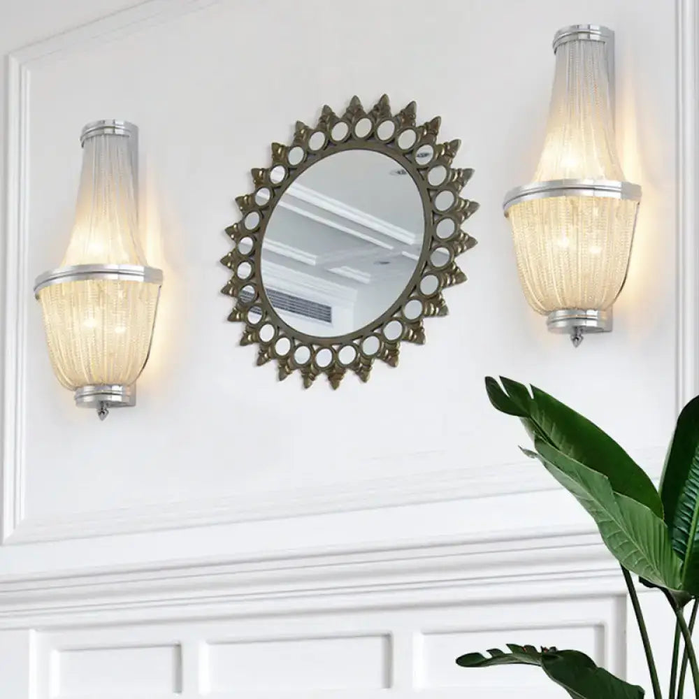 Coffee Silver Chain Wall Lamp Dual-Light Aluminum