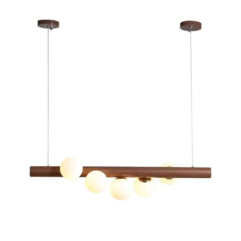 Copper Glass Pendant Light with Wood Accents