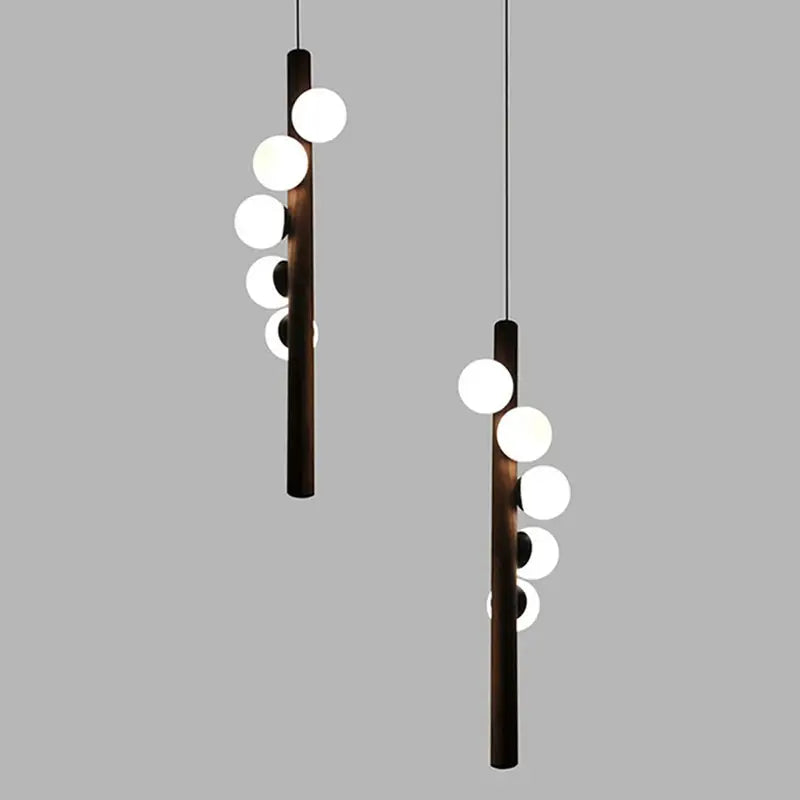 Copper Glass Pendant Light with Wood Accents