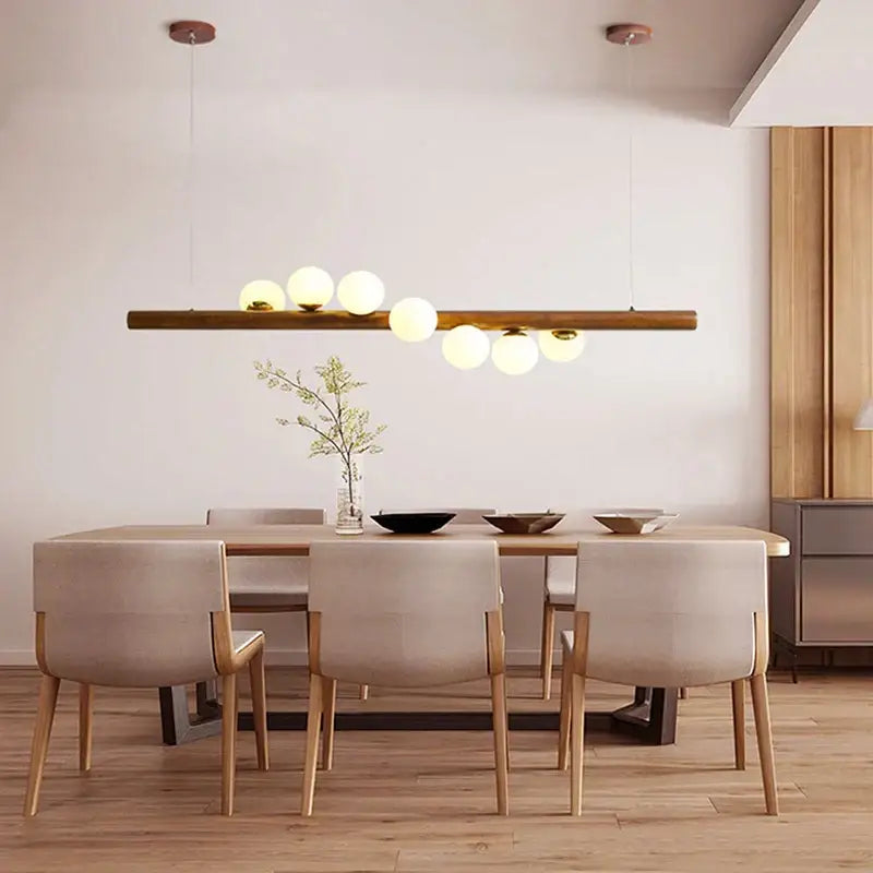 Copper Glass Pendant Light with Wood Accents