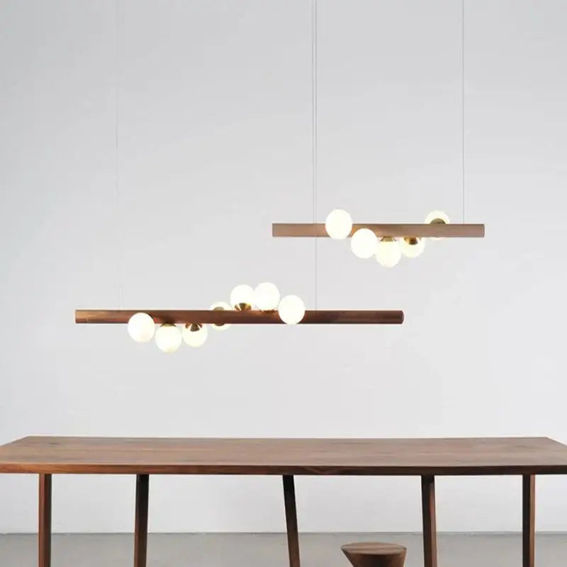 Copper Glass Pendant Light with Wood Accents