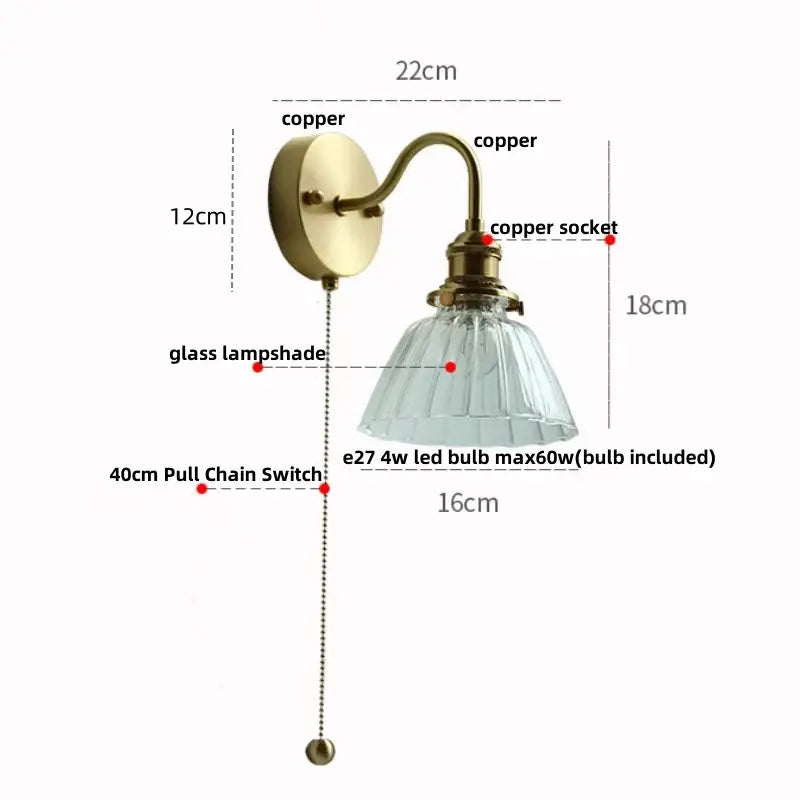 Copper Glass Pull-Chain Wall Sconce