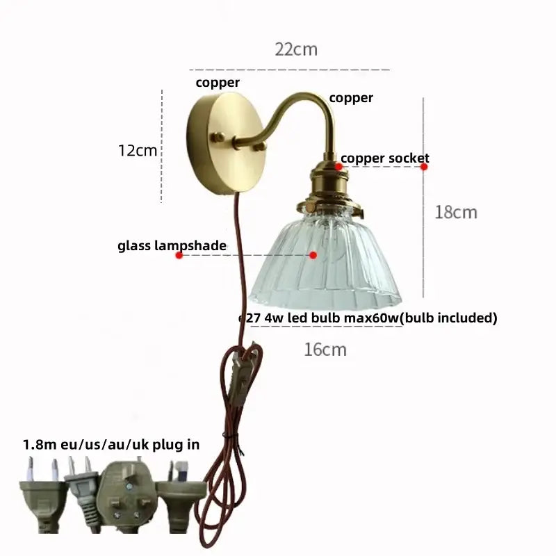 Copper Glass Pull-Chain Wall Sconce