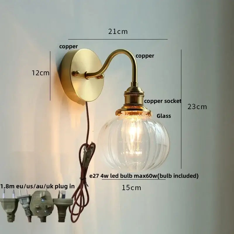 Copper Glass Pull-Chain Wall Sconce