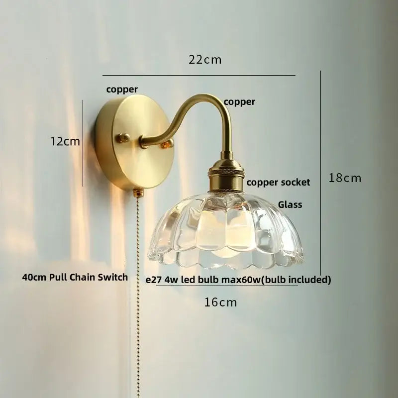 Copper Glass Pull-Chain Wall Sconce