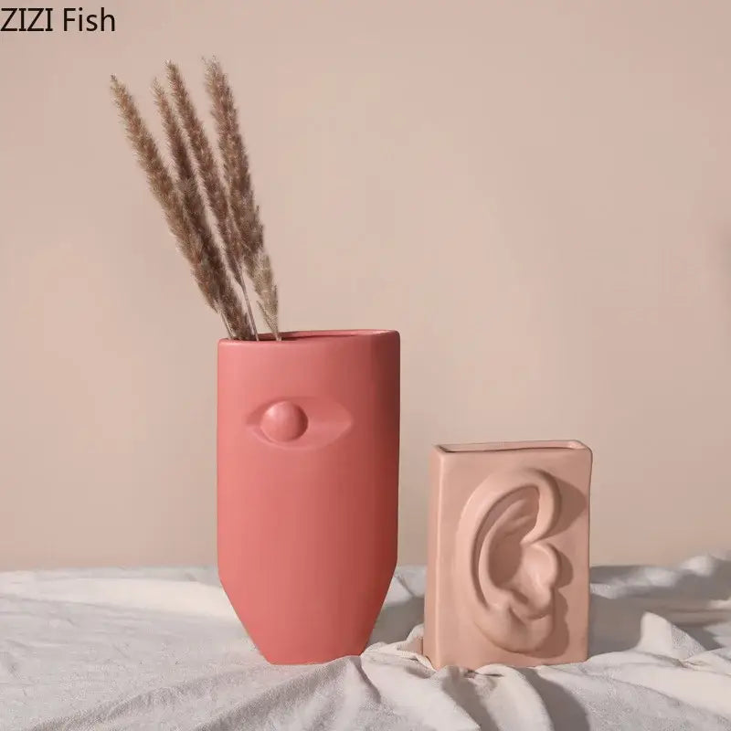 Coral Ceramic Face Vase