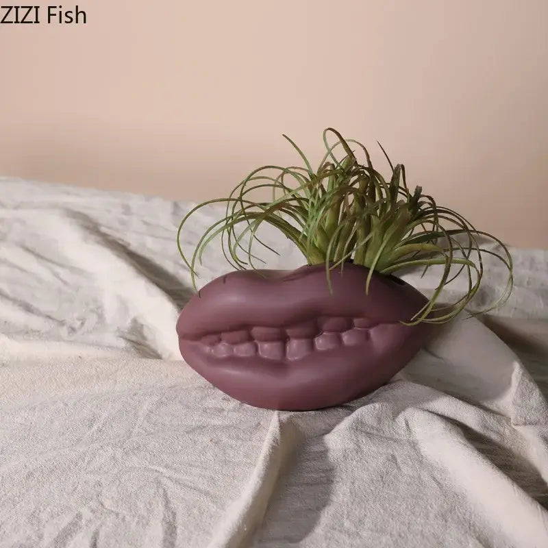 Coral Ceramic Face Vase