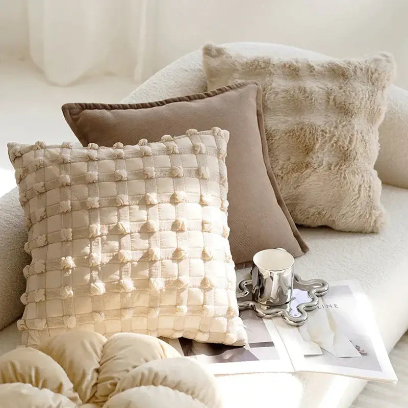 Cream Textured Cushion Cover